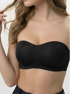 Black strapless push-up bra for women with seamless padded cups